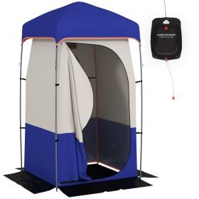 Outsunny Portable Shower Tent, Privacy Shelter, Camping Dressing Changing Tent Room with Solar Shower Bag, Floor and Carrying Bag, Blue