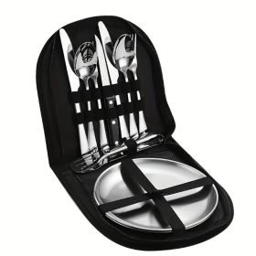 two set of 10 portable stainless steel tableware, suitable for hotels/restaurants/gatherings, hiking, and camping adventures. There are plates, forks