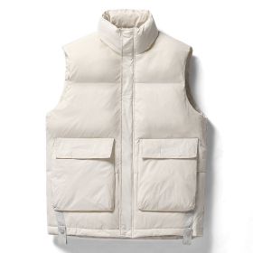 Down vest in autumn and winter; women and men's Korean version; trend; white duck down jacket; vest; jacket (Color: Khaki, size: 4XL)