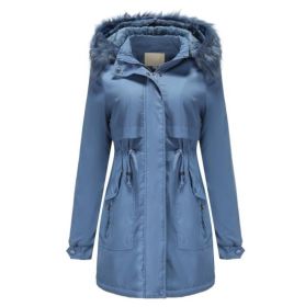 Hooded Warm Thicken Fleece Lined Long Coats (Color: Blue, size: S)