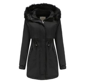 Hooded Warm Thicken Fleece Lined Long Coats (Color: Black, size: XS)