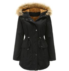 Women's Hooded Fleece Winter Warm Coat (Color: Black, size: L)