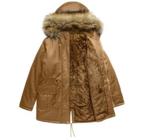 Women's Hooded Fleece Winter Warm Coat (Color: Brown, size: S)