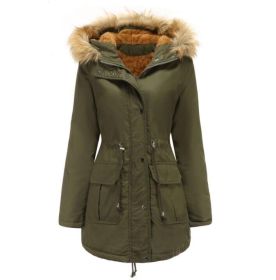 Women's Hooded Fleece Winter Warm Coat (Color: Green, size: 2XL)