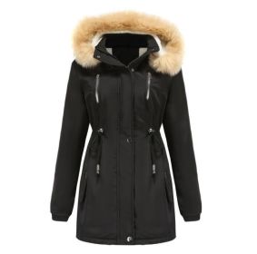 Loose Zipper Jacket Fleece Hooded Outwear Coat (Color: Black, size: 2XL)