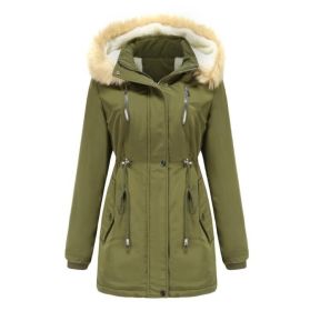 Loose Zipper Jacket Fleece Hooded Outwear Coat (Color: Green, size: M)