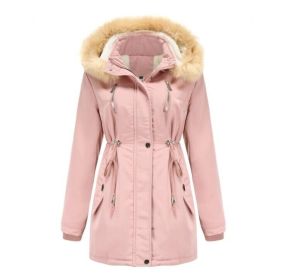 Loose Zipper Jacket Fleece Hooded Outwear Coat (Color: Pink, size: S)