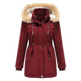 Loose Zipper Jacket Fleece Hooded Outwear Coat (Color: Red, size: 2XL)