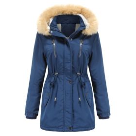 Loose Zipper Jacket Fleece Hooded Outwear Coat (Color: Blue, size: M)