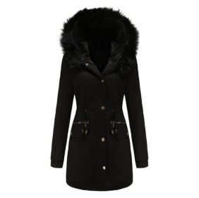 Women's Hooded Long Cotton Coat Warm Outwear (Color: Black, size: M)