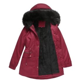 Women's Hooded Long Cotton Coat Warm Outwear (Color: Red, size: 2XL)