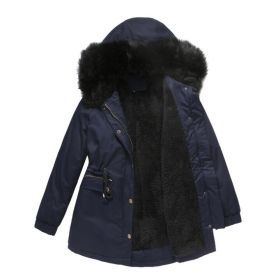 Women's Hooded Long Cotton Coat Warm Outwear (Color: Blue, size: L)