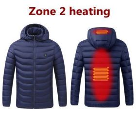 Men 9 Areas Heated Jacket USB Winter Outdoor Electric Heating Jackets Warm Sprots Thermal Coat Clothing Heatable Cotton jacket (Color: 2 Areas heated Blue, size: 4XL)