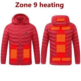 Men 9 Areas Heated Jacket USB Winter Outdoor Electric Heating Jackets Warm Sprots Thermal Coat Clothing Heatable Cotton jacket (Color: 9 Areas heated Red, size: XXXL)