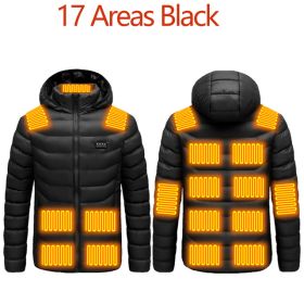 Men 9 Areas Heated Jacket USB Winter Outdoor Electric Heating Jackets Warm Sprots Thermal Coat Clothing Heatable Cotton jacket (Color: 17 heated Black, size: M)