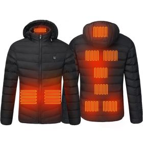 Men 9 Areas Heated Jacket USB Winter Outdoor Electric Heating Jackets Warm Sprots Thermal Coat Clothing Heatable Cotton jacket (Color: 9 Areas heated Black, size: 4XL)