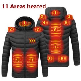 Men 9 Areas Heated Jacket USB Winter Outdoor Electric Heating Jackets Warm Sprots Thermal Coat Clothing Heatable Cotton jacket (Color: 11 heated Black, size: 5XL)