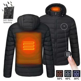 Men 9 Areas Heated Jacket USB Winter Outdoor Electric Heating Jackets Warm Sprots Thermal Coat Clothing Heatable Cotton jacket (Color: 2 Areas heated Black, size: M)