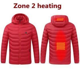 Men 9 Areas Heated Jacket USB Winter Outdoor Electric Heating Jackets Warm Sprots Thermal Coat Clothing Heatable Cotton jacket (Color: 2 Areas heated Red, size: L)