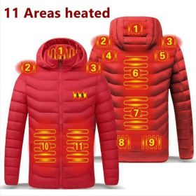 Men 9 Areas Heated Jacket USB Winter Outdoor Electric Heating Jackets Warm Sprots Thermal Coat Clothing Heatable Cotton jacket (Color: 11 heated Red, size: M)