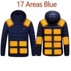 Men 9 Areas Heated Jacket USB Winter Outdoor Electric Heating Jackets Warm Sprots Thermal Coat Clothing Heatable Cotton jacket (Color: 17 heated Blue, size: XXL)