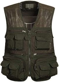 Mens Waistcoat Summer Outdoor Casual Fishing Safari Hiking Vest with Multi-Pocket (size: GREEN-M)