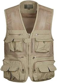 Mens Waistcoat Summer Outdoor Casual Fishing Safari Hiking Vest with Multi-Pocket (size: KHAKI-XXL)