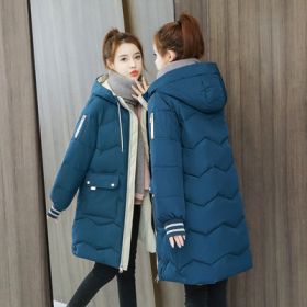 2022 Winter Women Jacket Coats Long Parkas Female Down cotton Hooded Overcoat Thick Warm Jackets Windproof Casual Student Coat (Color: Blue, size: S40-47.5KG)