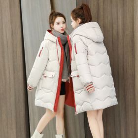 2022 Winter Women Jacket Coats Long Parkas Female Down cotton Hooded Overcoat Thick Warm Jackets Windproof Casual Student Coat (Color: creamy-white, size: M47.5-55KG)