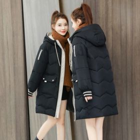 2022 Winter Women Jacket Coats Long Parkas Female Down cotton Hooded Overcoat Thick Warm Jackets Windproof Casual Student Coat (Color: Black, size: M47.5-55KG)