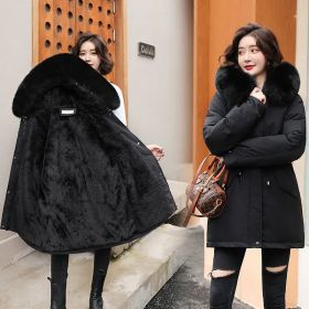 2022 New Winter Jacket Women Parka Fashion Long Coat Wool Liner Hooded Parkas Slim With Fur Collar Warm Snow Wear Padded Clothes (Color: Black, size: XXXL)