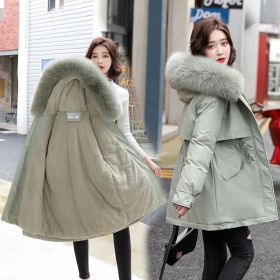 2022 New Winter Jacket Women Parka Fashion Long Coat Wool Liner Hooded Parkas Slim With Fur Collar Warm Snow Wear Padded Clothes (Color: Green, size: XXXL)