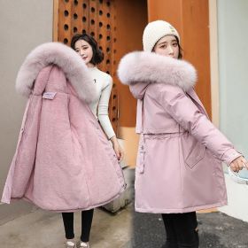 2022 New Winter Jacket Women Parka Fashion Long Coat Wool Liner Hooded Parkas Slim With Fur Collar Warm Snow Wear Padded Clothes (Color: Pink, size: M)