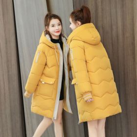 2022 Winter Women Jacket Coats Long Parkas Female Down cotton Hooded Overcoat Thick Warm Jackets Windproof Casual Student Coat (Color: Yellow, size: S40-47.5KG)