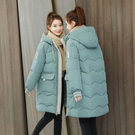 2022 Winter Women Jacket Coats Long Parkas Female Down cotton Hooded Overcoat Thick Warm Jackets Windproof Casual Student Coat (Color: light green, size: S40-47.5KG)