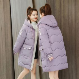 2022 Winter Women Jacket Coats Long Parkas Female Down cotton Hooded Overcoat Thick Warm Jackets Windproof Casual Student Coat (Color: Purple, size: S40-47.5KG)