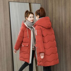 2022 Winter Women Jacket Coats Long Parkas Female Down cotton Hooded Overcoat Thick Warm Jackets Windproof Casual Student Coat (Color: Red, size: 4XL80-87.5KG)