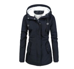 Women's Long Sleeve Fleece Hooded Coat (Color: Navy, size: XS)