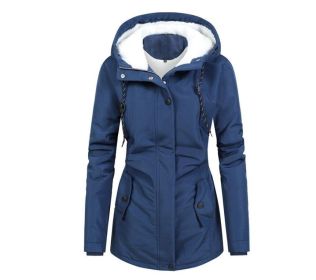 Women's Long Sleeve Fleece Hooded Coat (Color: Blue, size: XS)