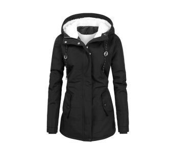 Women's Long Sleeve Fleece Hooded Coat (Color: Black, size: 2XL)