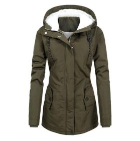 Women's Long Sleeve Fleece Hooded Coat (Color: Green, size: S)