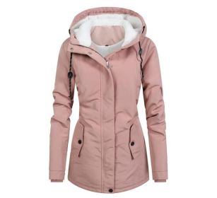 Women's Long Sleeve Fleece Hooded Coat (Color: Pink, size: 2XL)