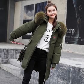 Europe and the United States new tide crane embroidery large fur collar bread coat (Color: army green, size: XXXL)