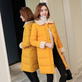 new women's long lamb lamb coat jacket cotton jacket (Color: Yellow, size: M)