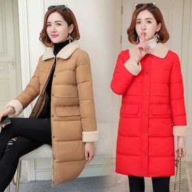 new women's long lamb lamb coat jacket cotton jacket (Color: Khaki, size: XXL)