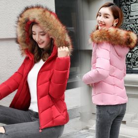 winter new fashion women's cotton short cropped hooded cotton jacket down jacket (Color: Pink, size: L)