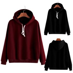 Women Casual Solid Color Hoodies Ladies Long Sleeve Casual Hooded Sweatshirts (Color: Burgundy, size: XXL)