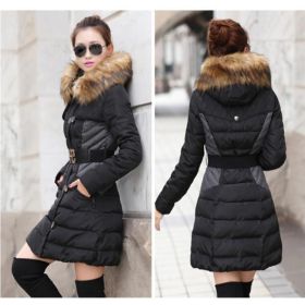 Women's coat winter clothes, long-length thickened cotton jacket, long-size cotton jacket, cap, Korean version, cotton suit wholesale (Color: Black, size: 3XL)