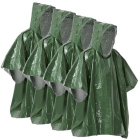 Emergency Rain Poncho Weather Proof Outdoor Survival Camping Gear (Color: Green, Type: Camping supplies)