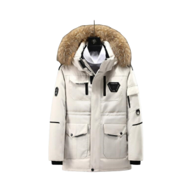 Women's Long Down Coat Parka Jacket (Color: Beige, size: L)